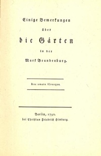 Das Titelblatt des Gartenbüchleins Leopold v. Reichenbachs, Originalausgabe in der Herzogin Anna Amalia Bibliothek Weimar